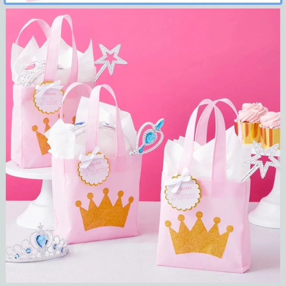 NWOT pink Princess Crown Party Favor Bags Birthday Goodie Treat Gift Bag Bulk 15
